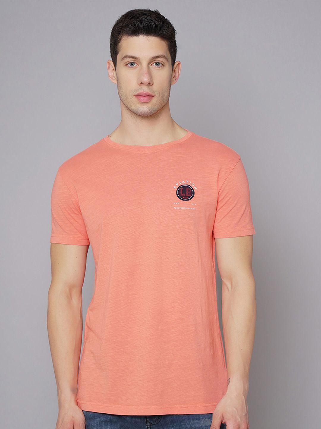 lindbergh men peach-coloured slim fit t-shirt