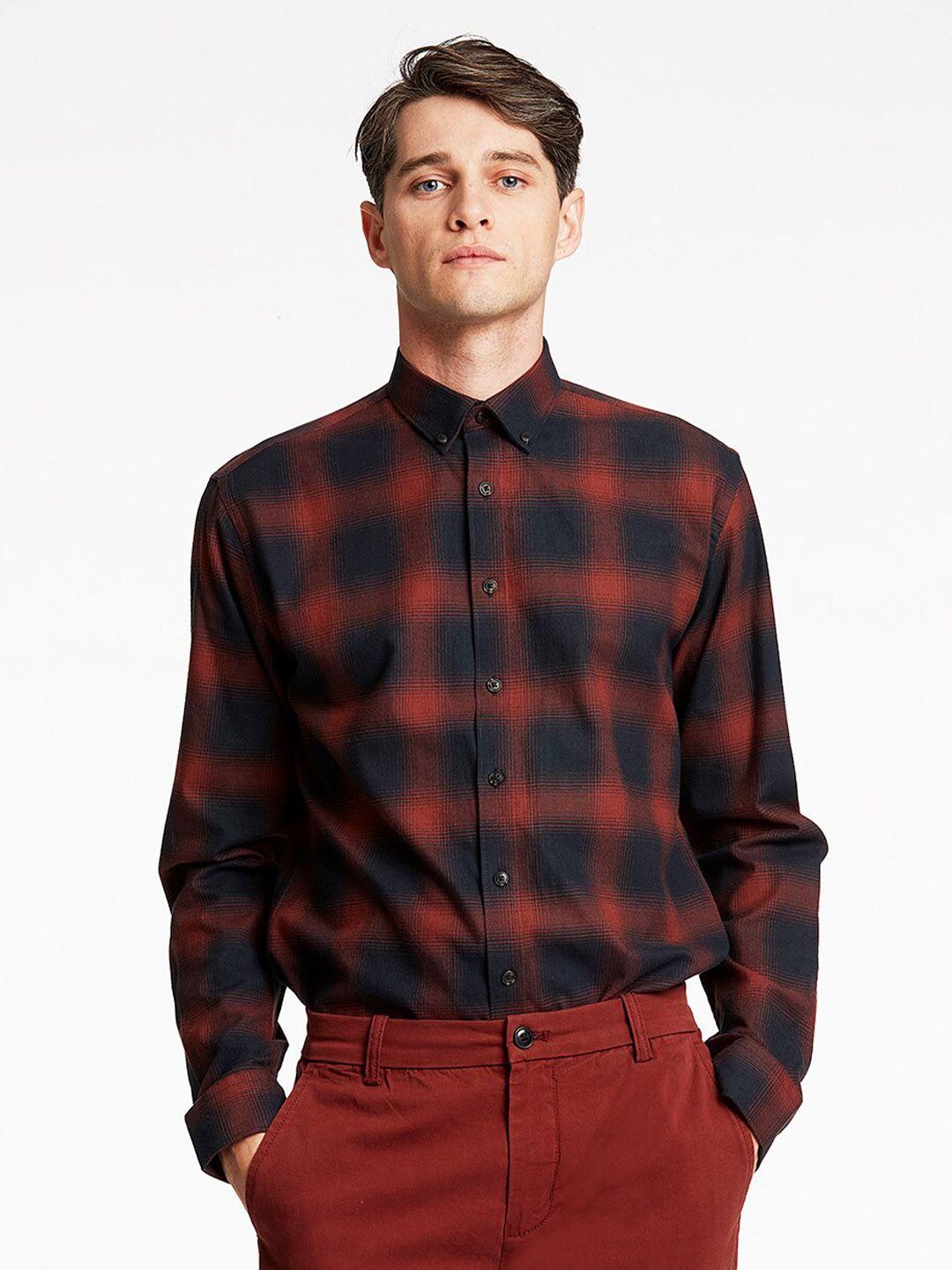 lindbergh men red relaxed tartan checks checked organic cotton casual shirt