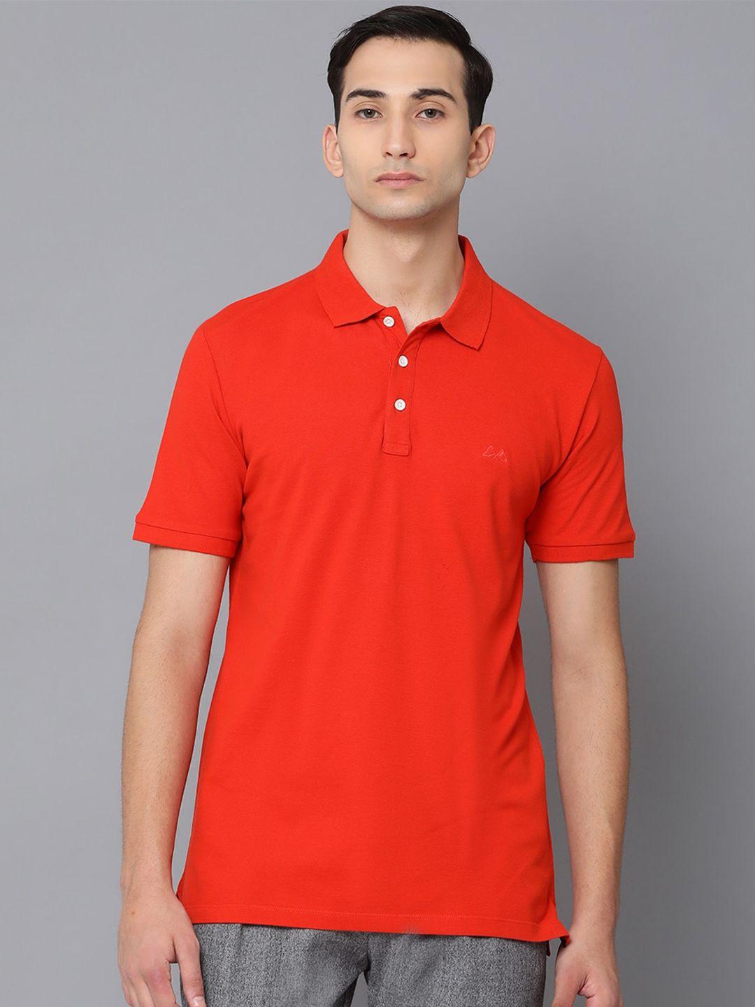 lindbergh men red solid polo collar pure cotton t-shirt