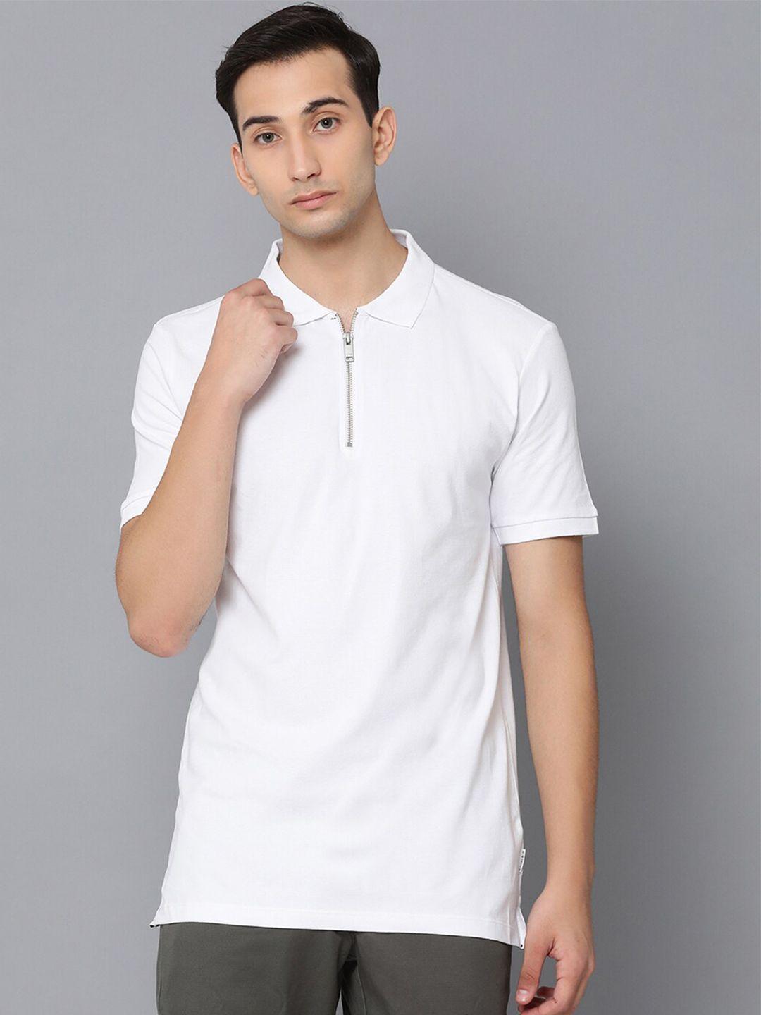 lindbergh men white polo collar slim fit t-shirt
