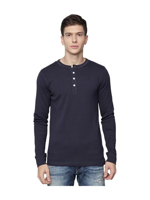 lindbergh navy full sleeves henley t-shirt