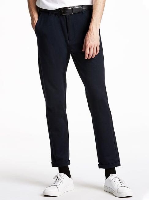 lindbergh navy slim fit flat front trousers