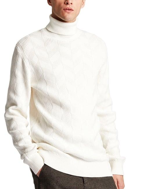 lindbergh off white cotton regular fit self pattern sweaters