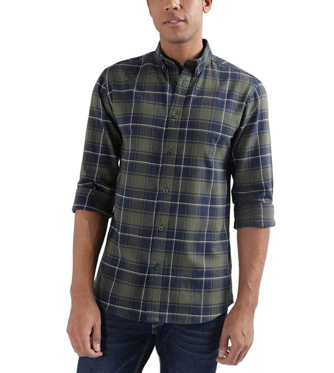 lindbergh olive checked relaxed fit shirt