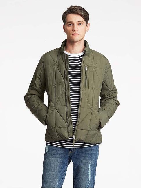 lindbergh olive full sleeves mock collar jacket