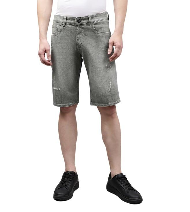 lindbergh olive washed regular fit distressed shorts