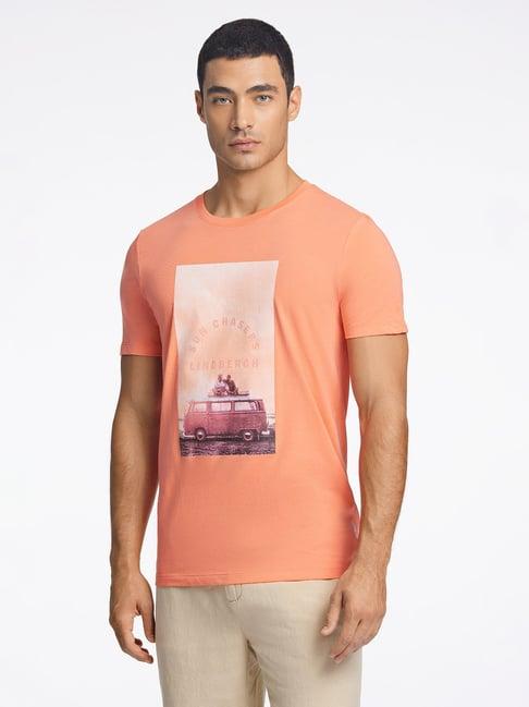 lindbergh orange regular fit printed t-shirt