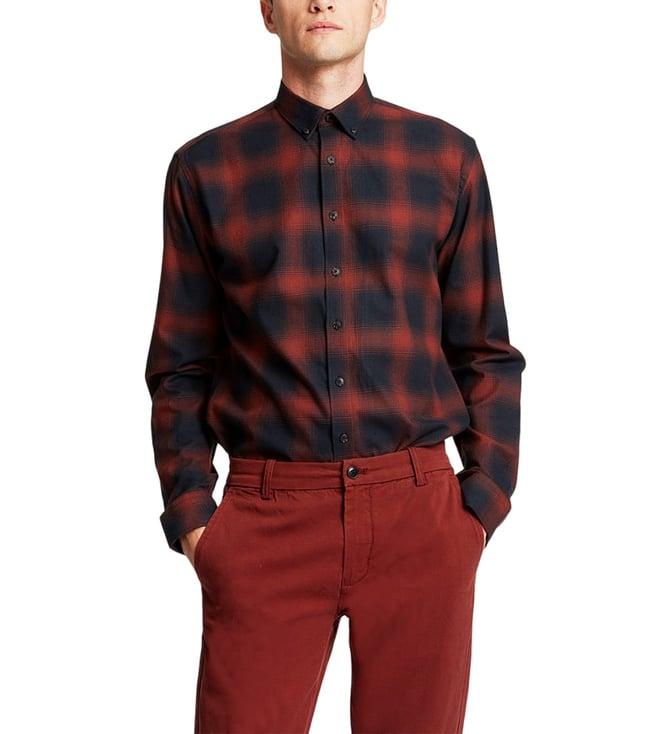 lindbergh red checked relaxed fit shirt