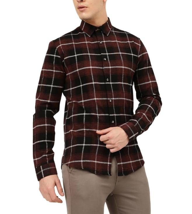 lindbergh red checked slim fit shirt