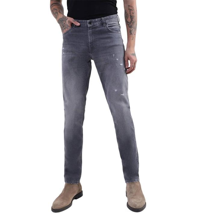 lindbergh regular tapered grey heavily washed fashion mid rise distressed jeans