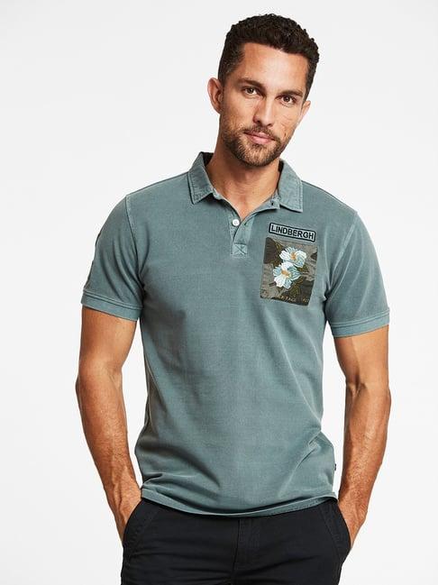 lindbergh sage green regular fit polo t-shirt