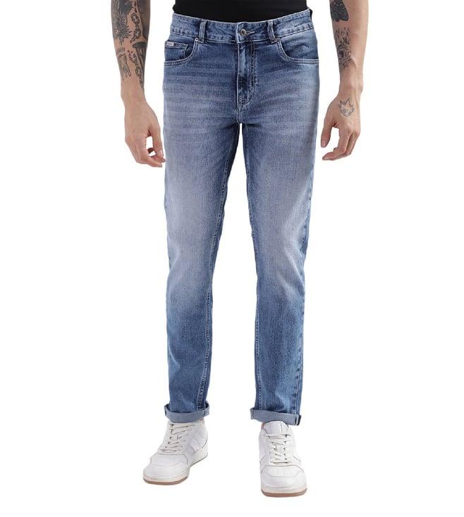 lindbergh straight blue heavily washed low rise jeans