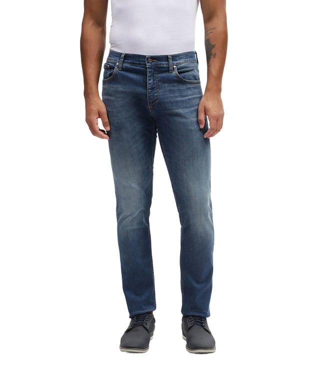 lindbergh tapered blue heavily washed mid rise jeans