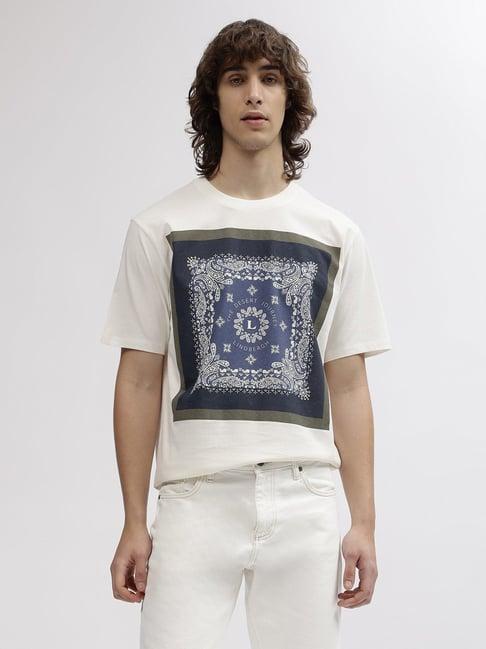 lindbergh white cotton oversize fit printed t-shirt