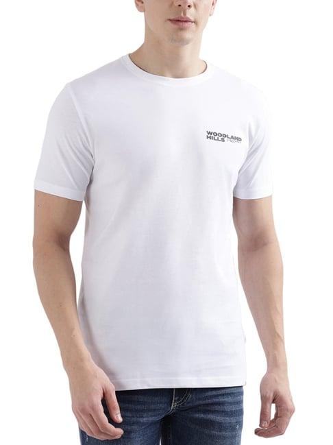 lindbergh white cotton regular fit printed t-shirt