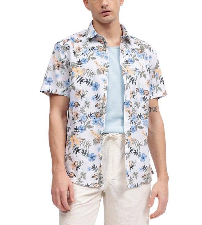 lindbergh white fashion floral print regular fit shirt