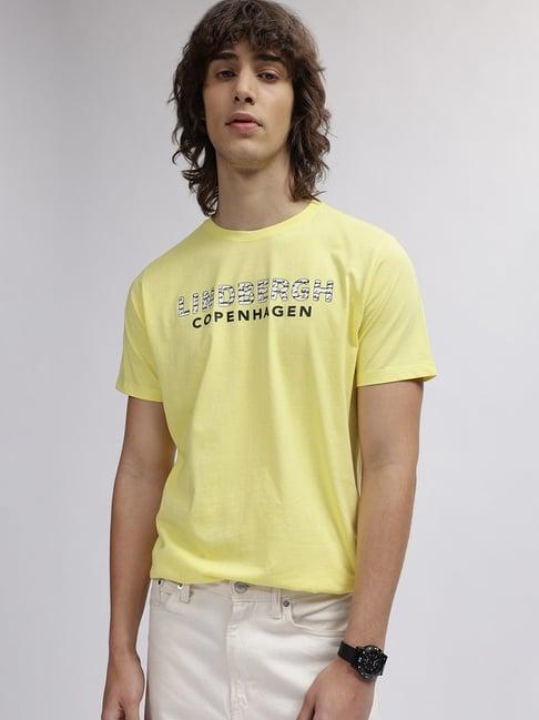 lindbergh yellow cotton regular fit printed t-shirt