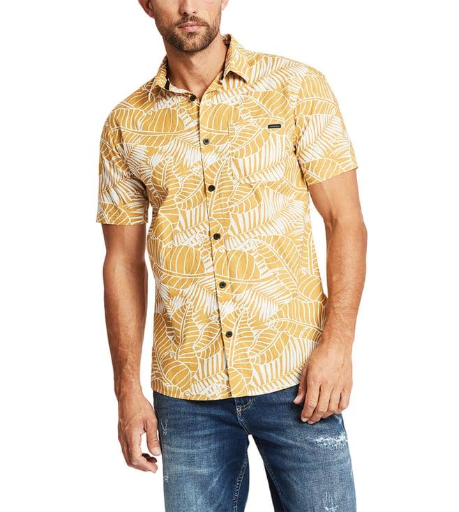 lindbergh yellow printed regular fit shirt