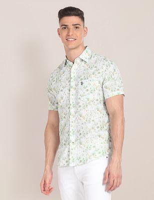 linen blend floral shirt