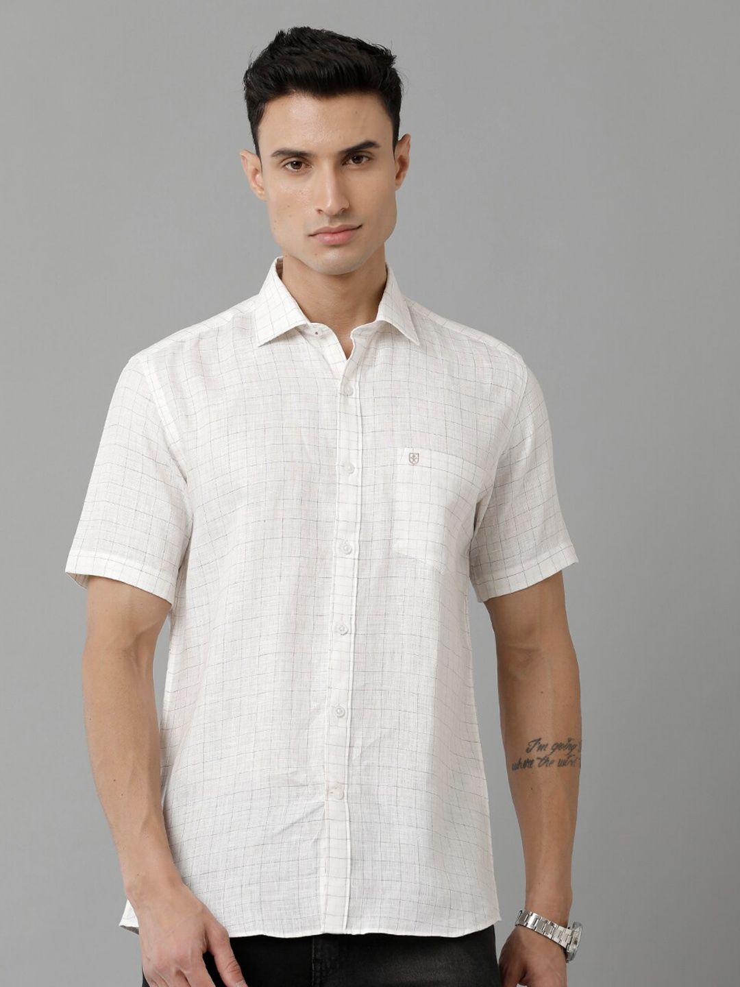 linen club checked short sleeves pure linen casual shirt