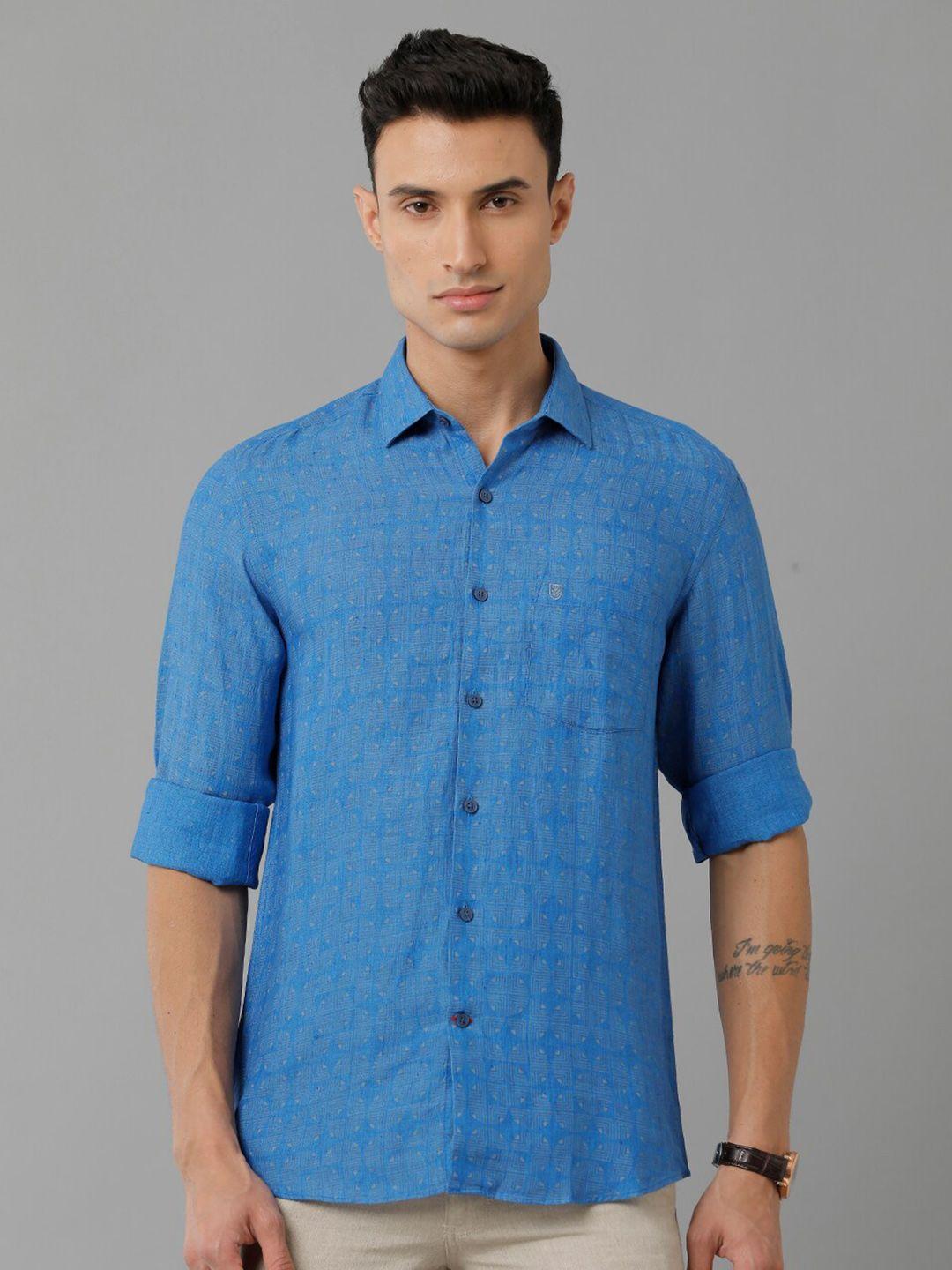 linen club geometric printed pure linen casual shirt