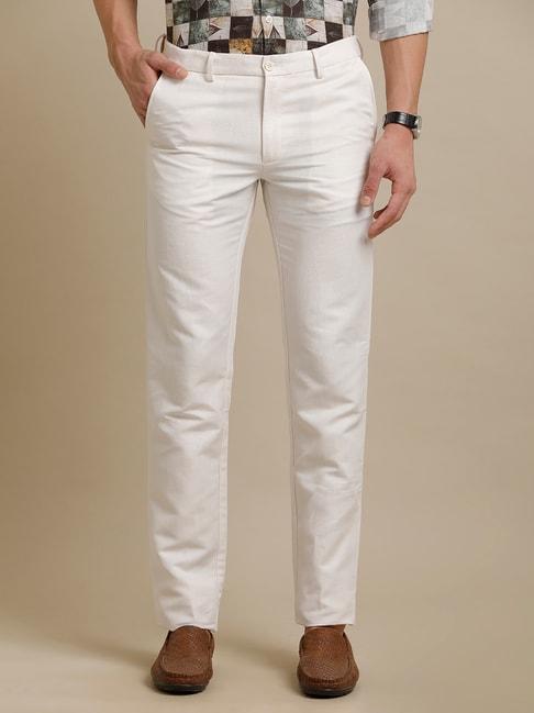 linen club light beige regular fit linen flat front trousers