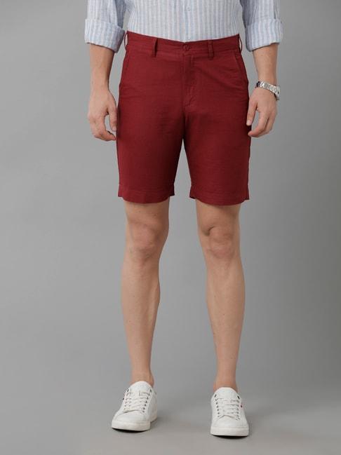 linen club maroon slim fit linen shorts