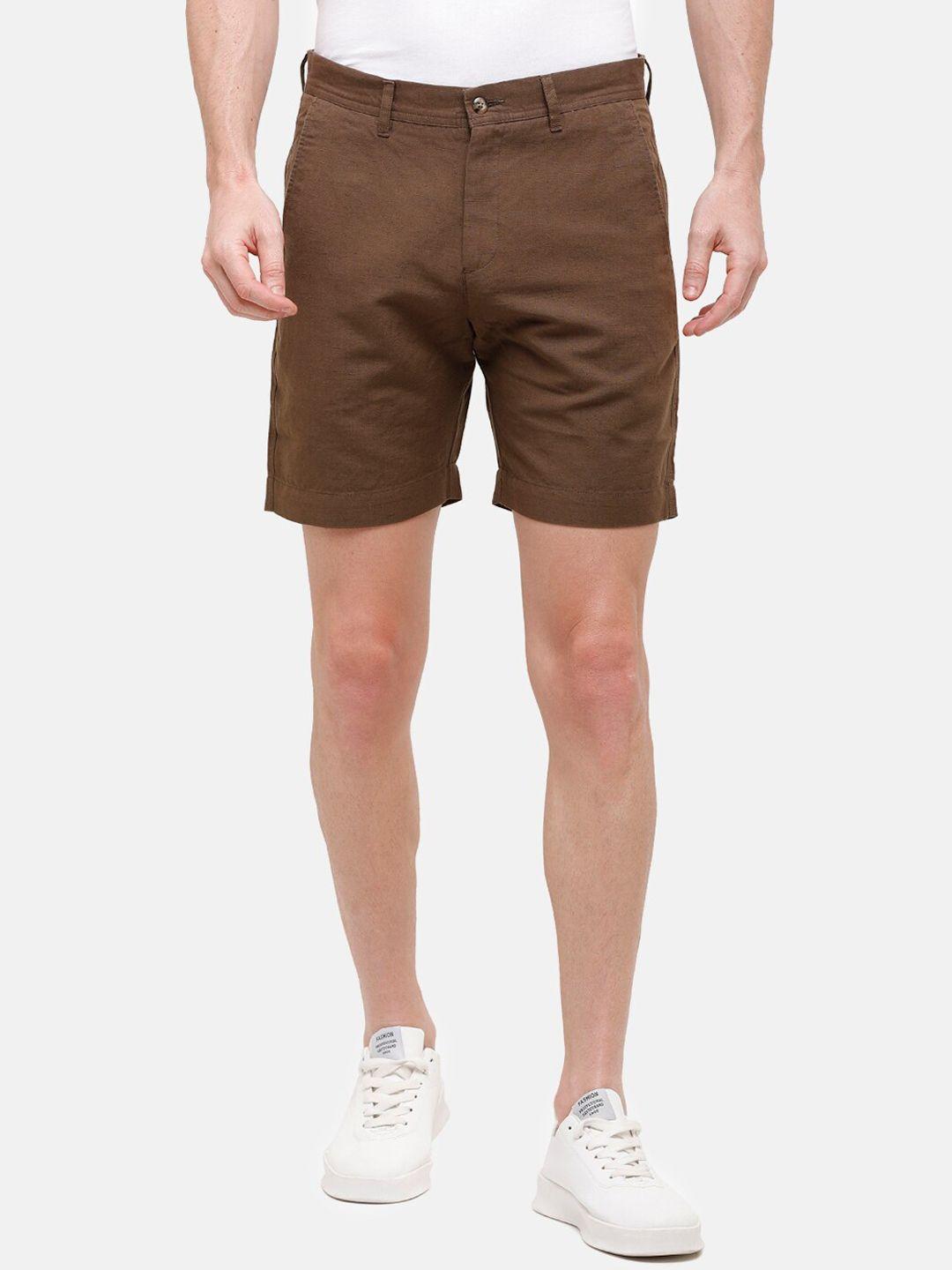 linen club men brown solid slim fit linen regular shorts