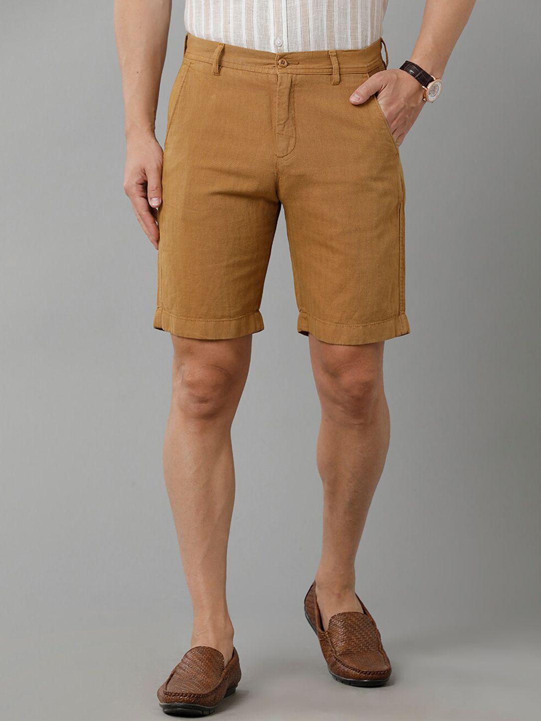 linen club men mid-rise slim fit linen chino shorts