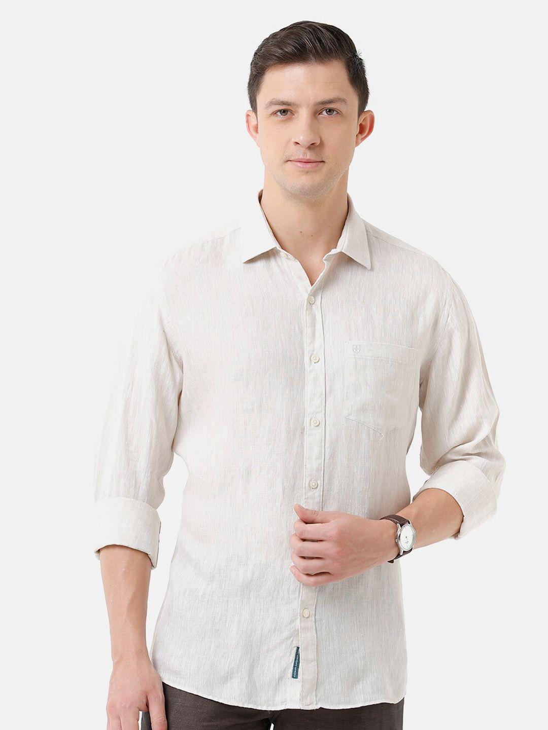 linen club men solid sustainable casual regular fit linen shirt