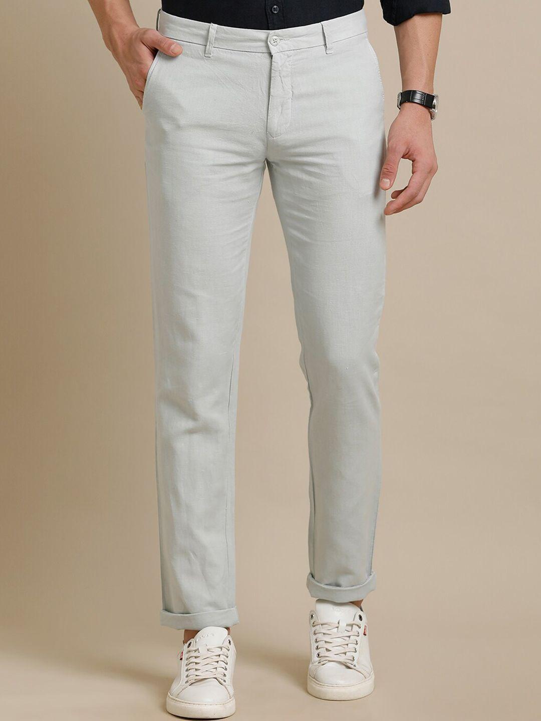 linen club men textured smart pure linen casual trousers