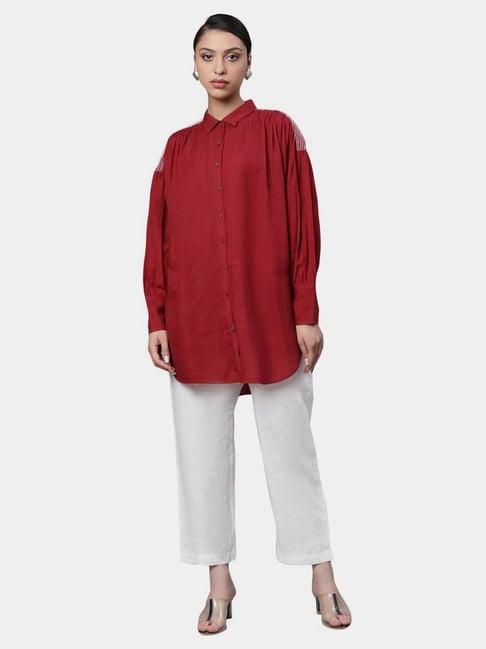 linen club woman red solid tunic