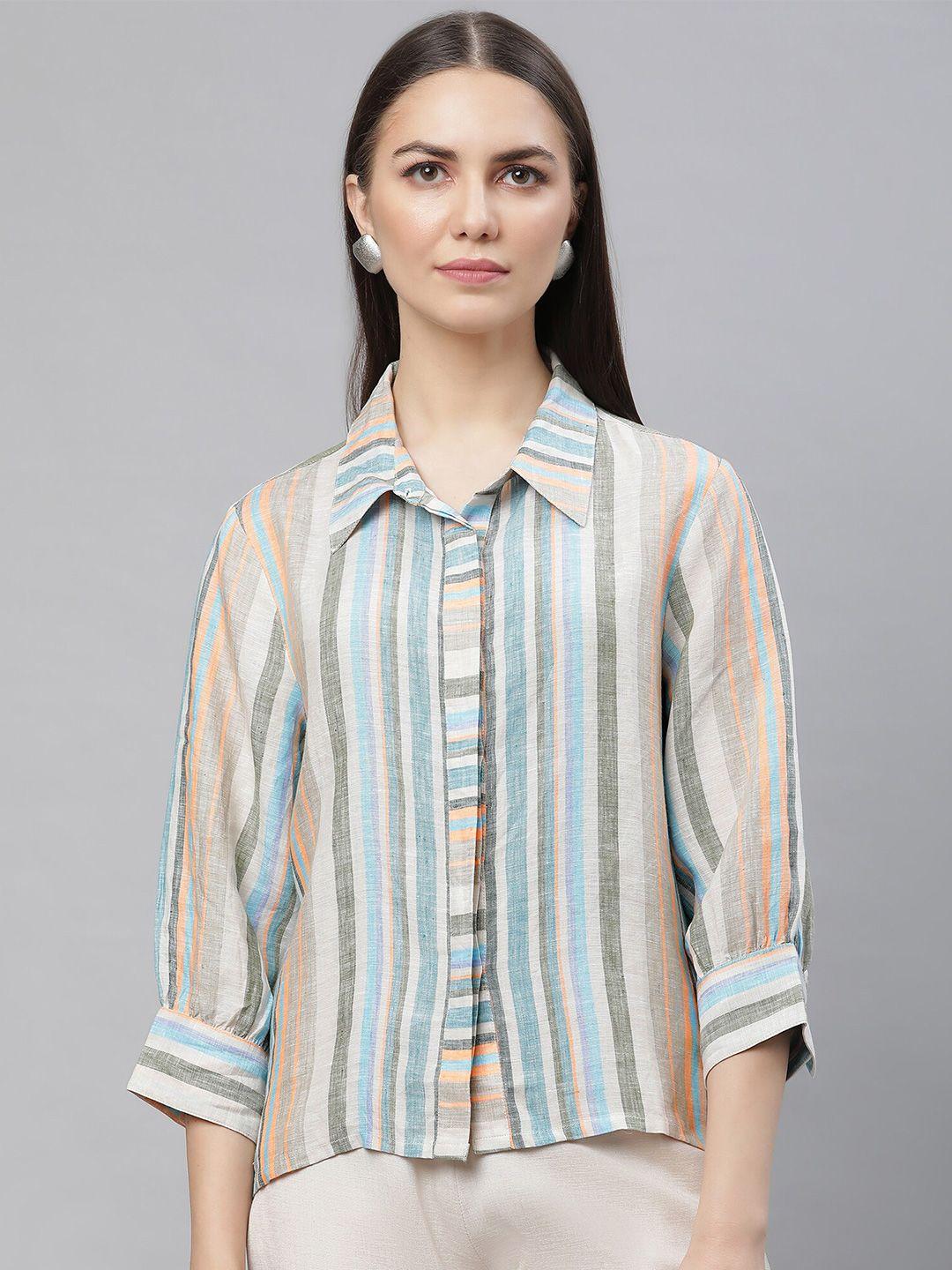 linen club woman vertical striped linen shirt style top