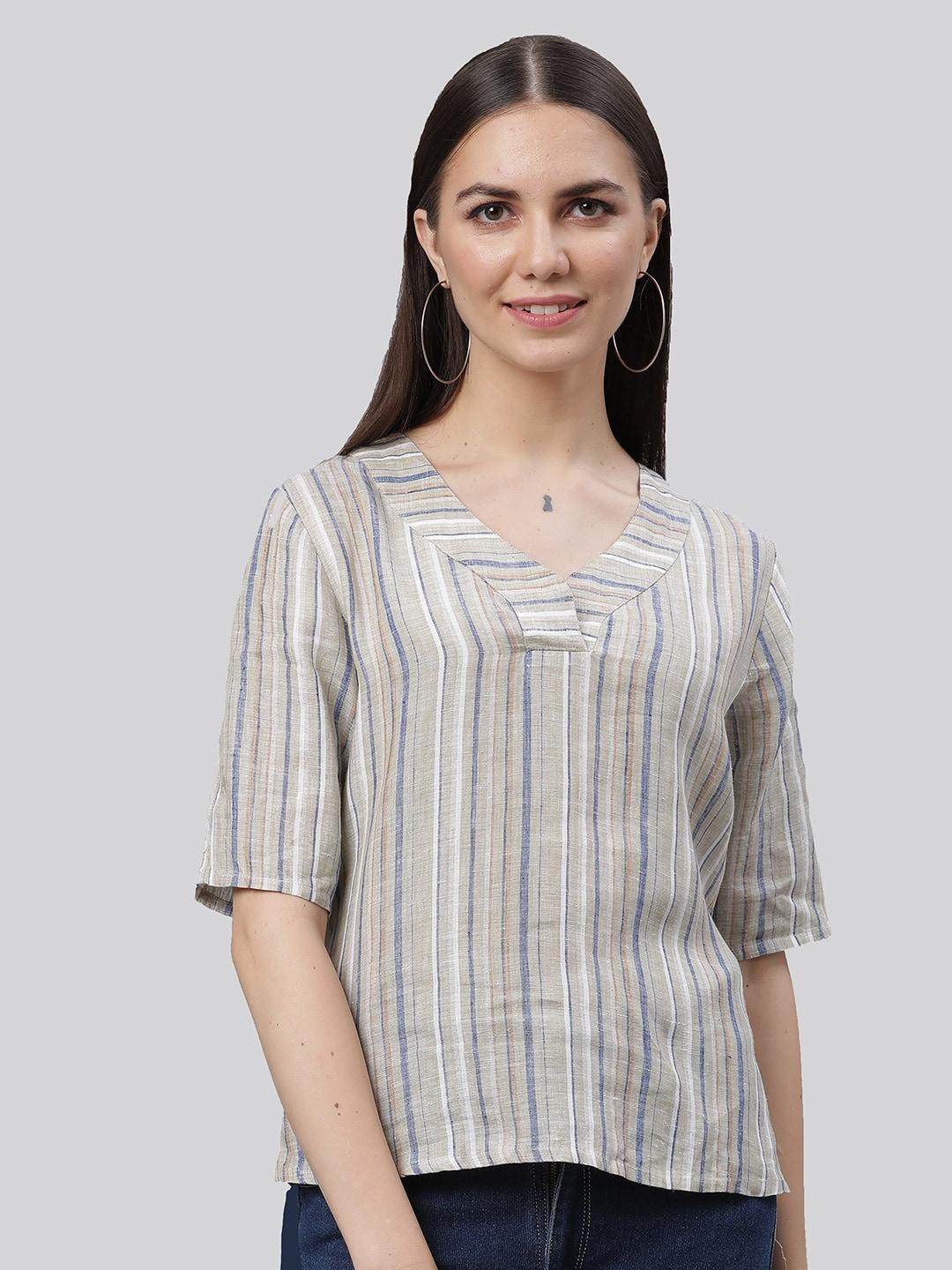 linen club woman vertical striped linen top