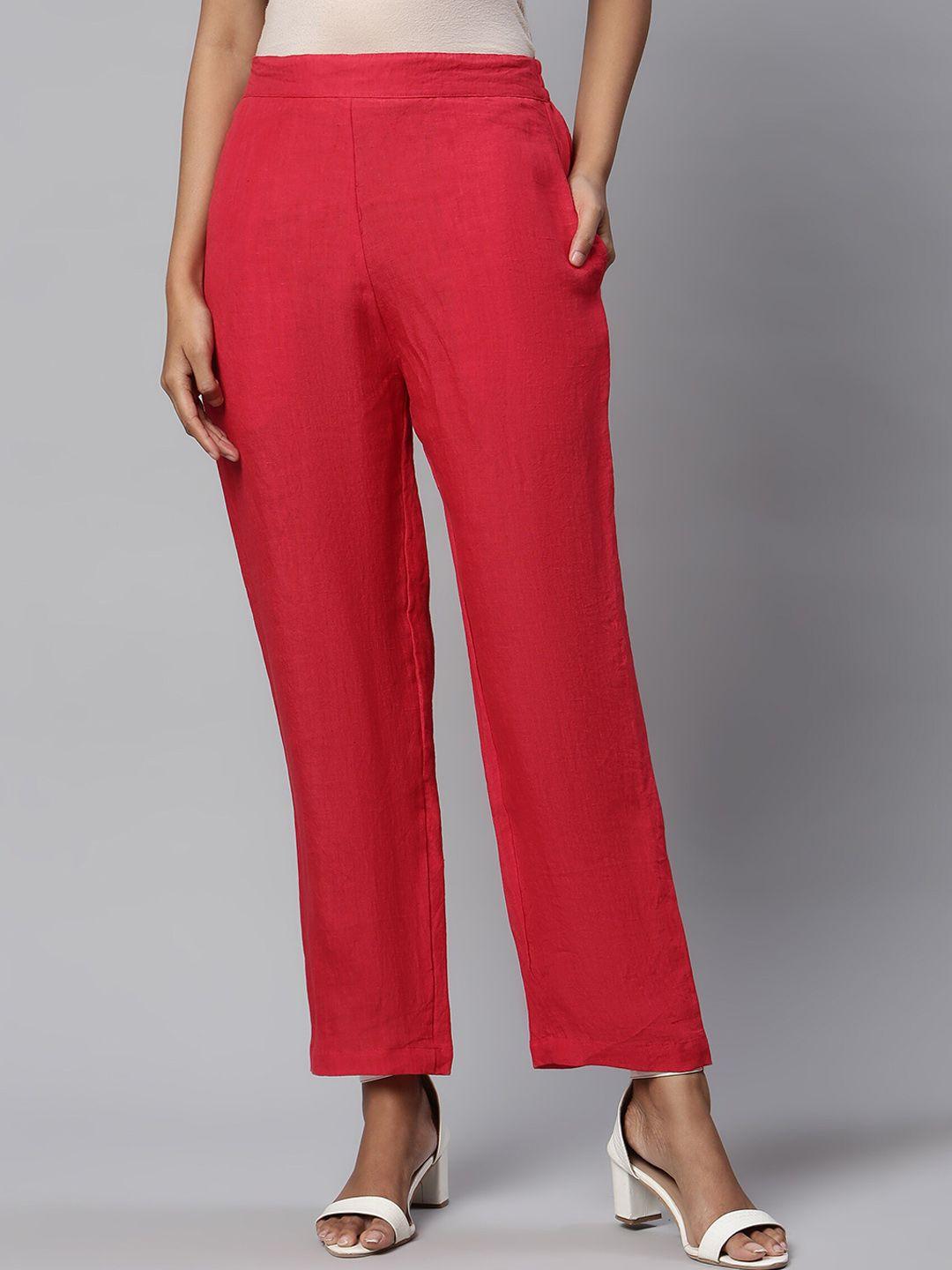 linen club woman women red solid lounge pants