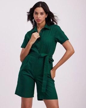 linen playsuit with patch pockets