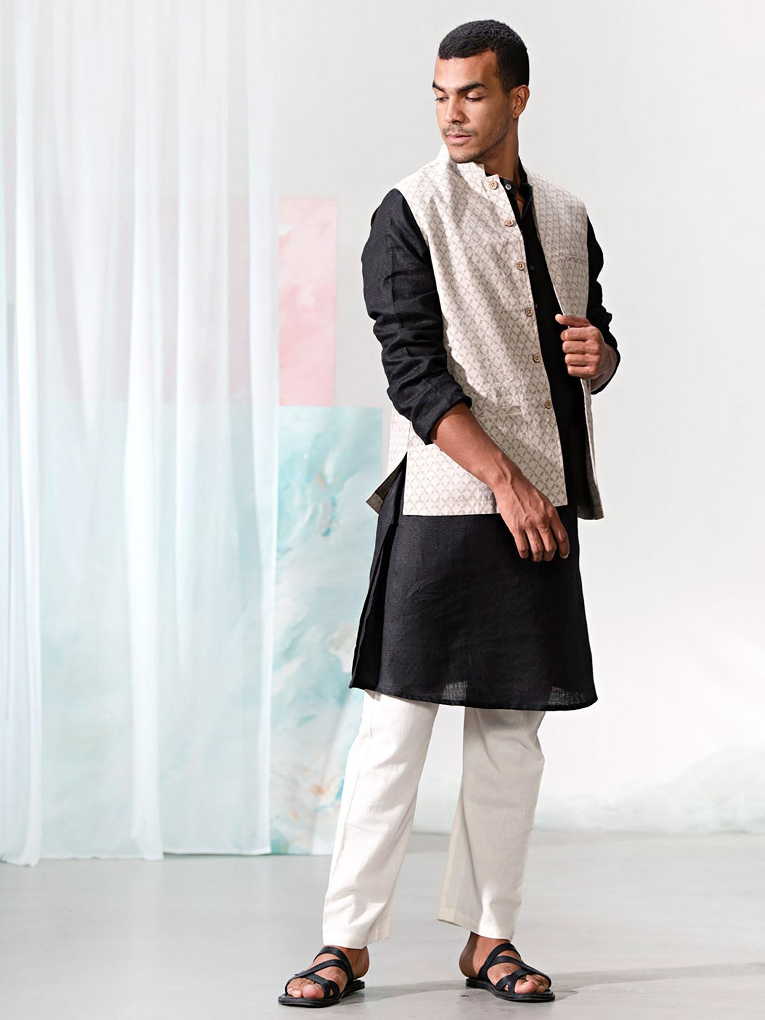 linen self design nehru jacket