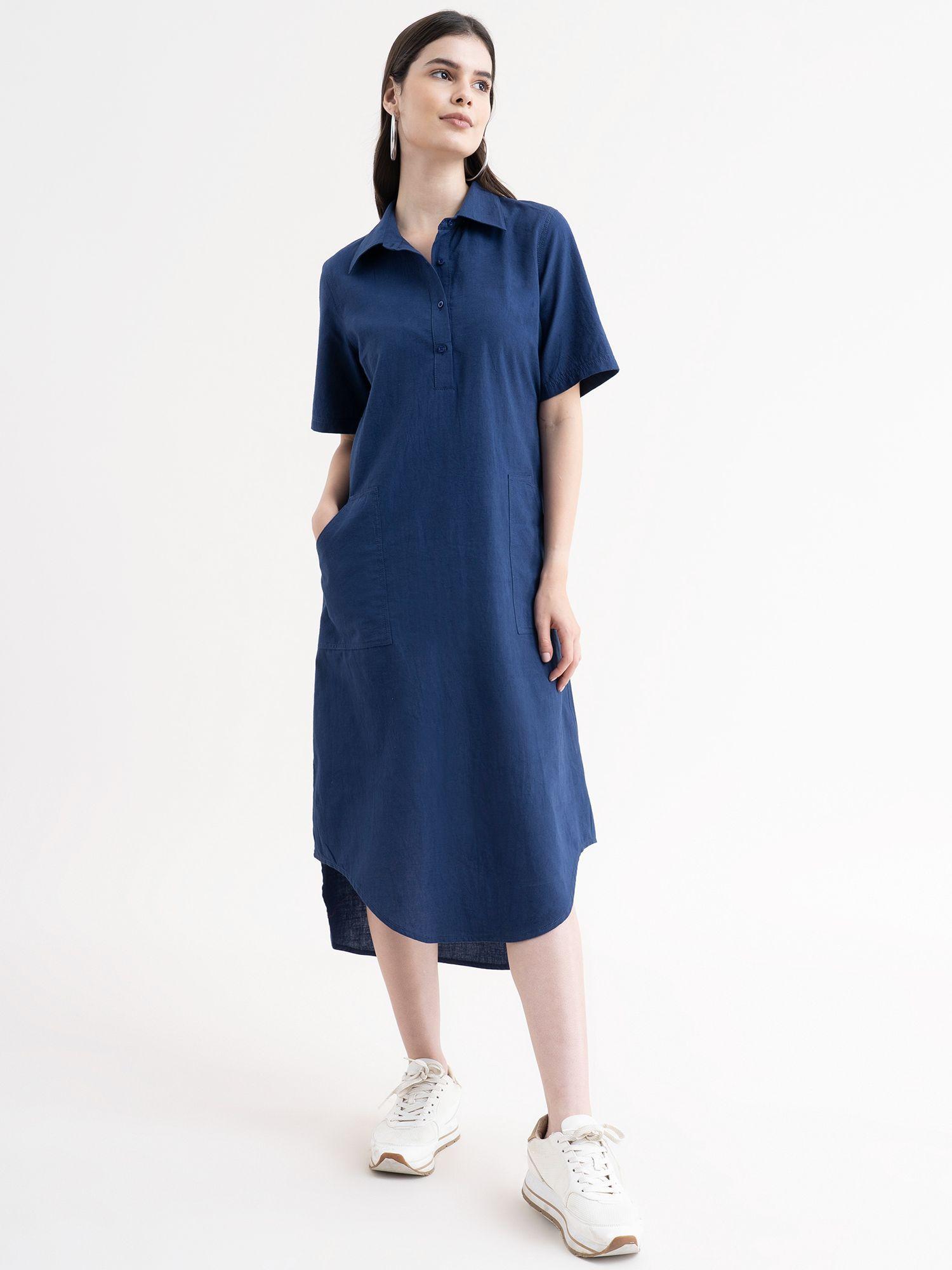 linen shift dress - blue