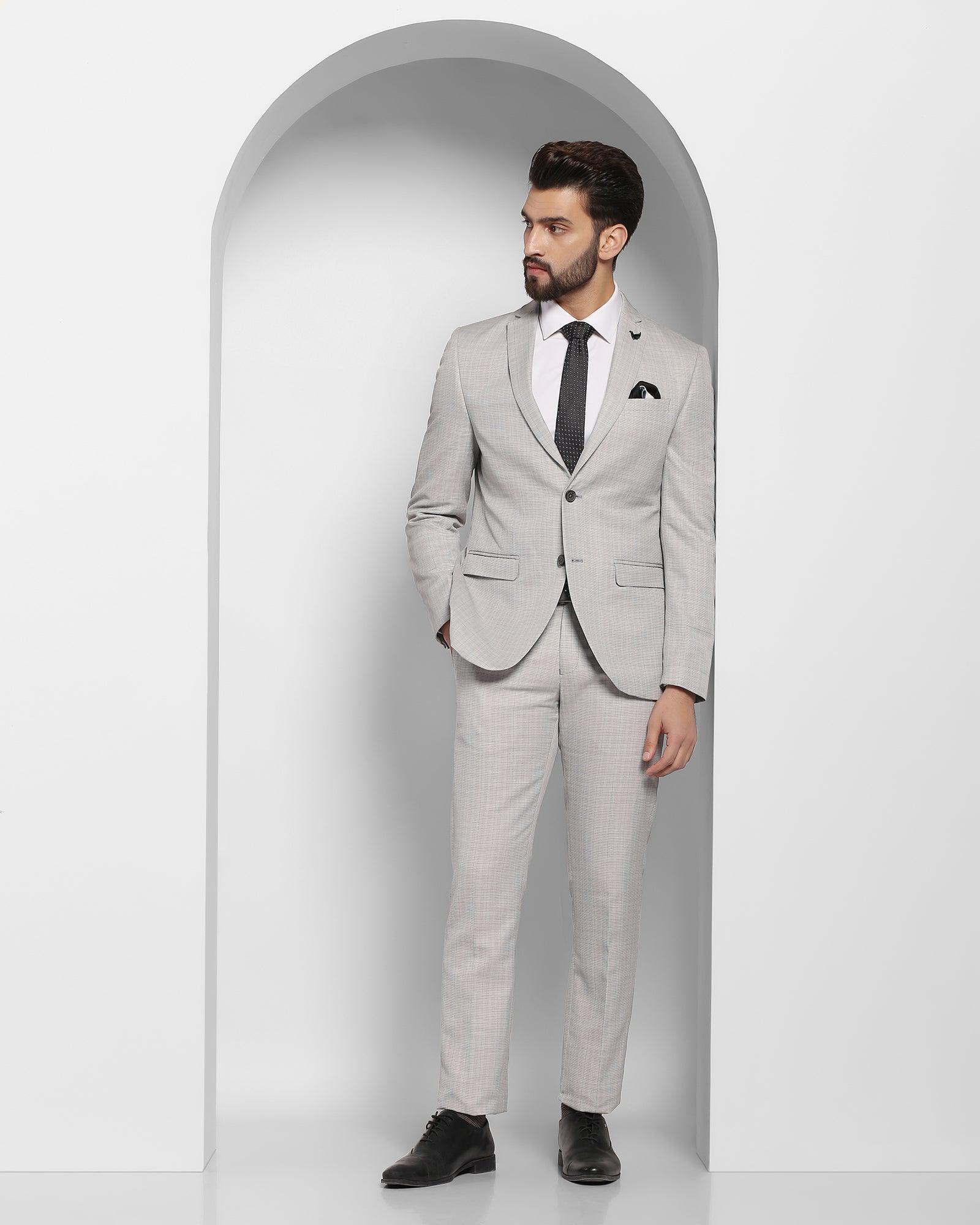 linen two piece grey check formal suit - rowan