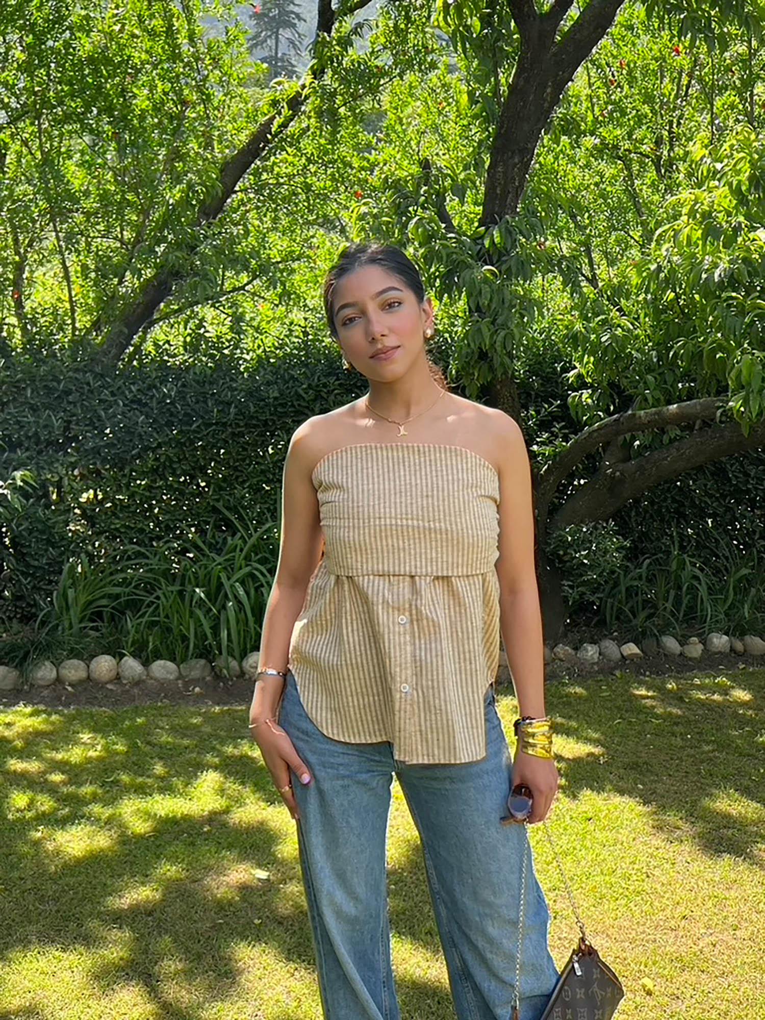 linen beige stripes tube top