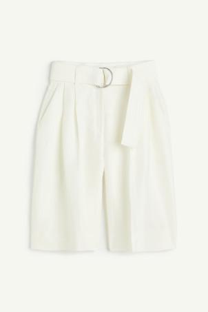 linen-blend belted shorts