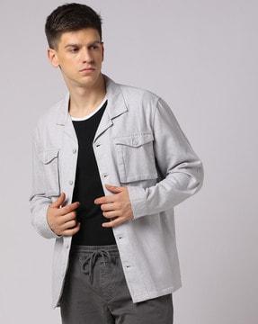 linen blend double pocket overshirt