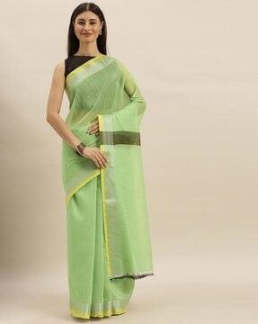 linen blend printed daily wear saree with unstitched blouse