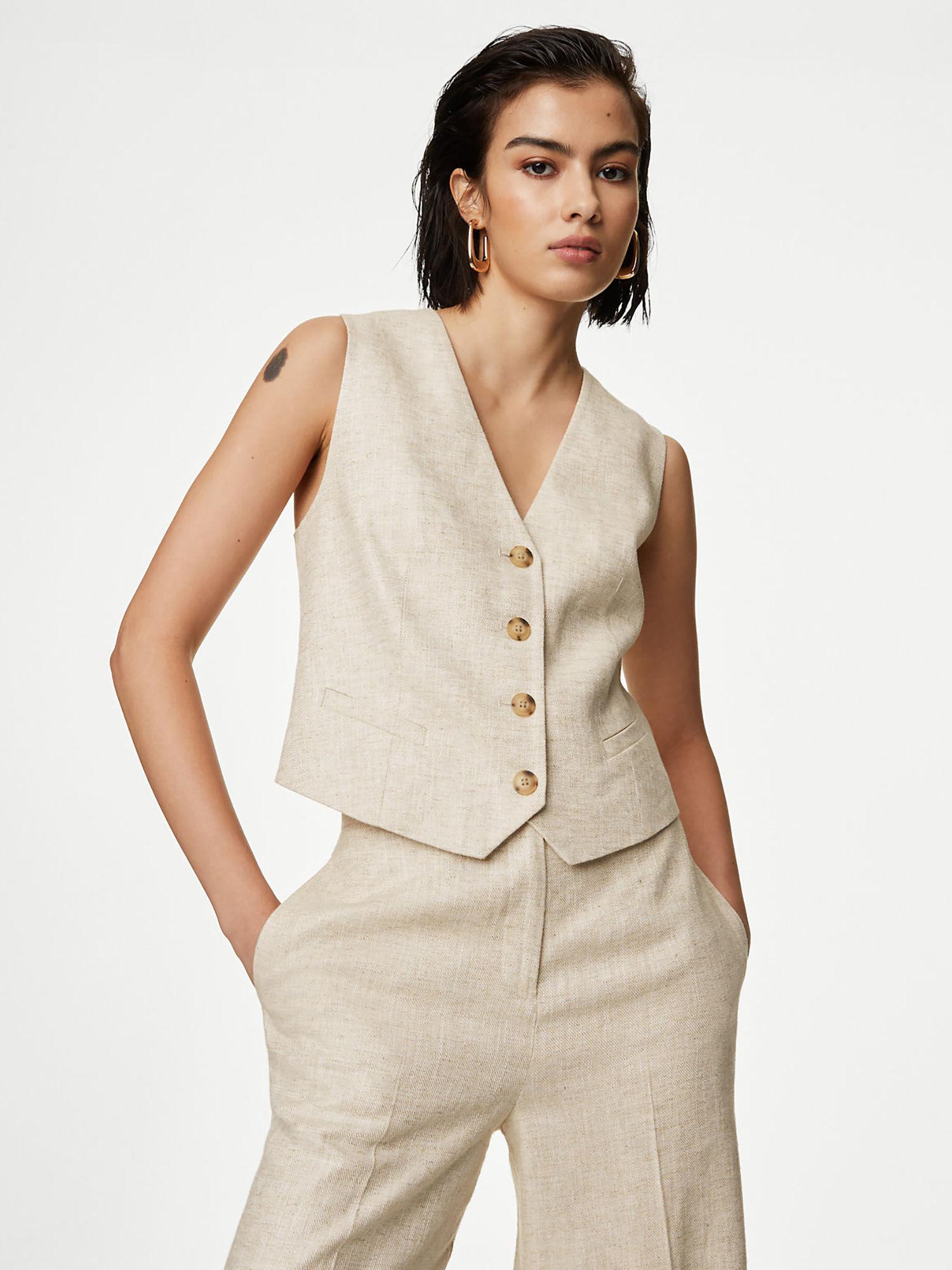 linen blend tailored waistcoat