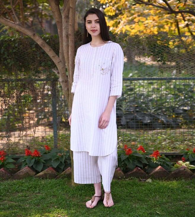 linen bloom beige stripes long tunic