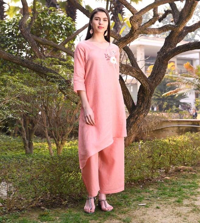 linen bloom salmon asymmetrical tunic