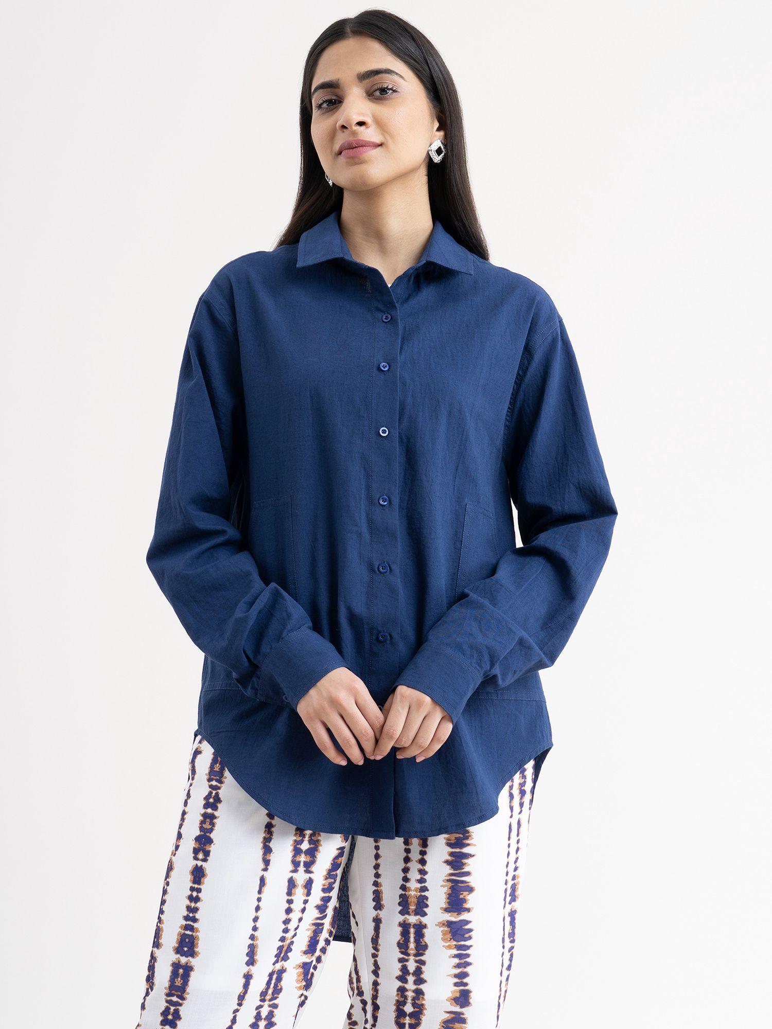 linen boyfriend shirt - blue