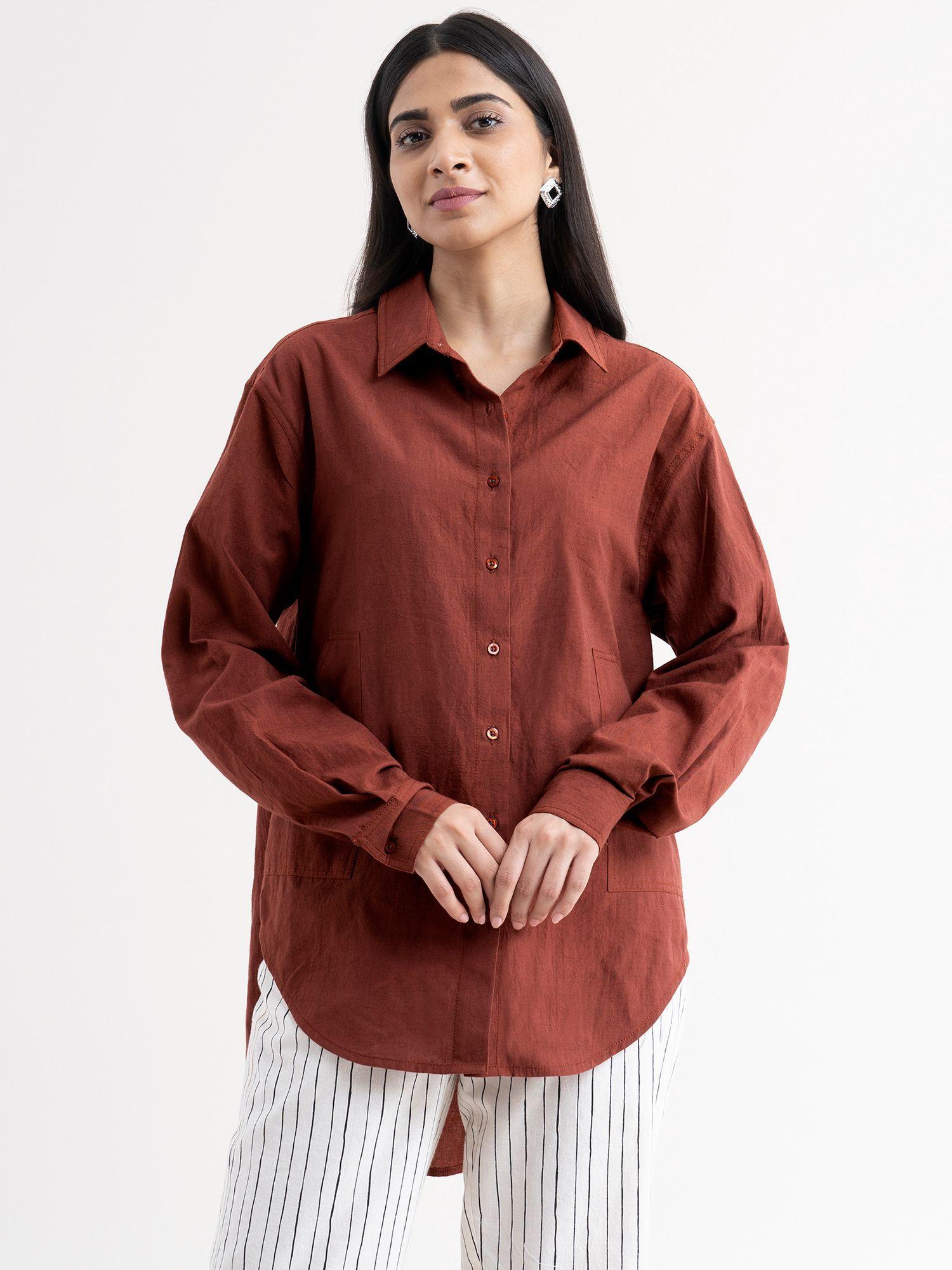 linen boyfriend shirt - brown