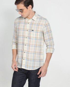 linen checked slubbed casual shirt