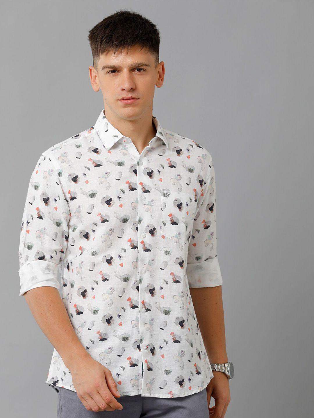 linen club abstract printed pure linen casual shirt